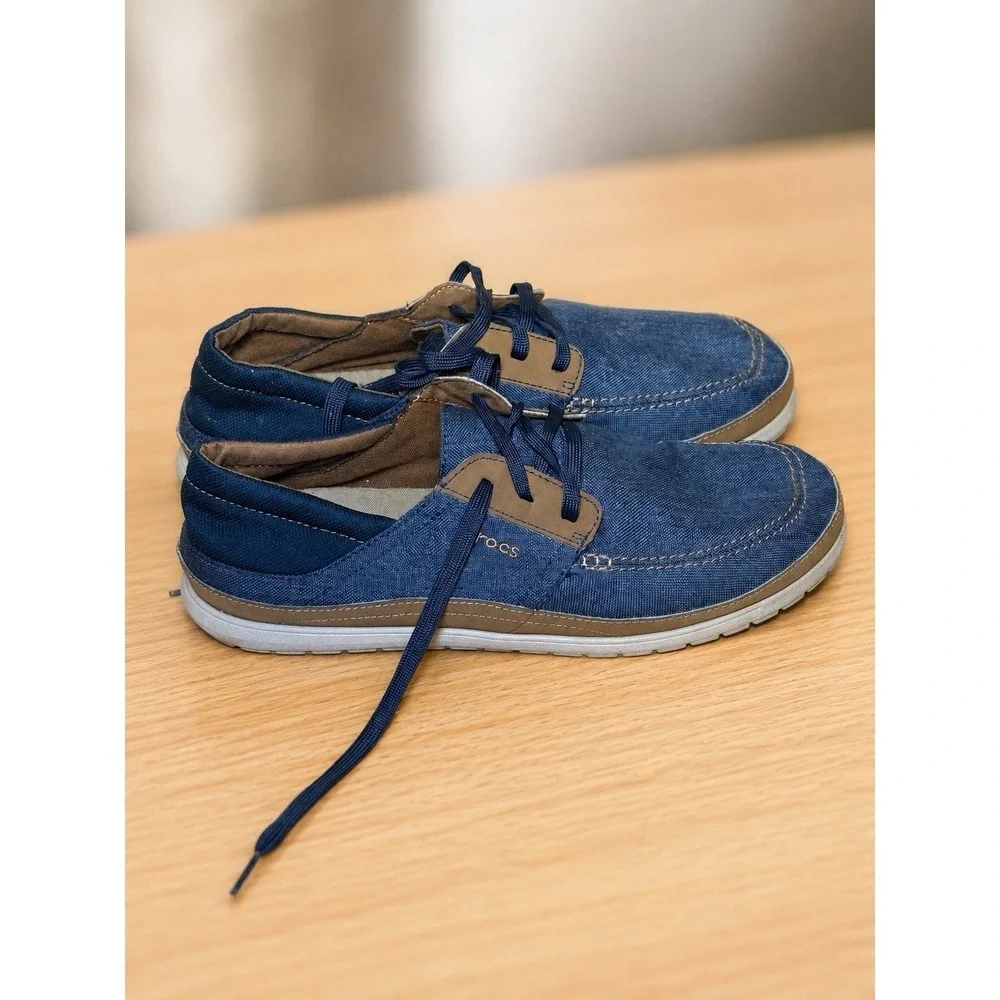 Crocs Santa Cruz Loafers Men's Size 13 Blue Canvas Casual Lace Up Comfort Shoes